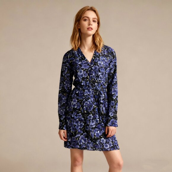 NWOT THE KOOPLES Floral Silk-georgette Purple long sleeves Mini Dress Size 2 - Picture 1 of 14